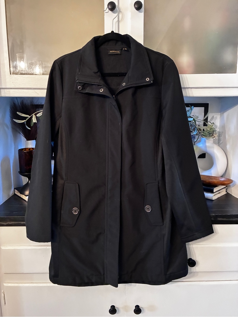 Weatherproof Women's Black Trench Coat with Snap Collar